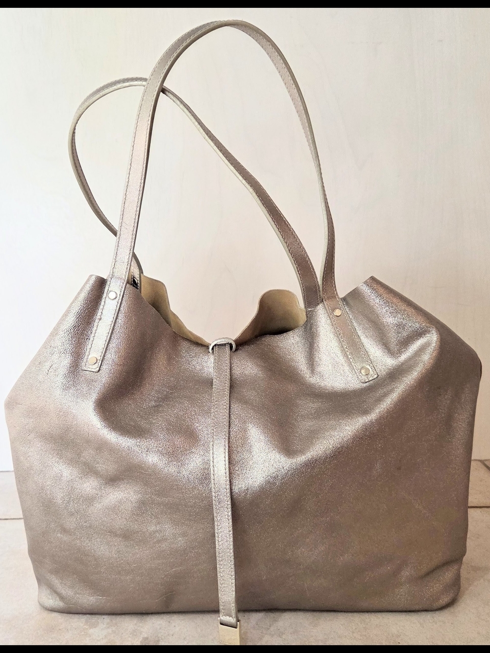 Tiffany & Co. Reversible Suede Leather Handbag Tote Bag Champagne Gold READ READ